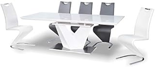 Alaras III White High Gloss and White Glass Extendable 160-220 cm Dining Table