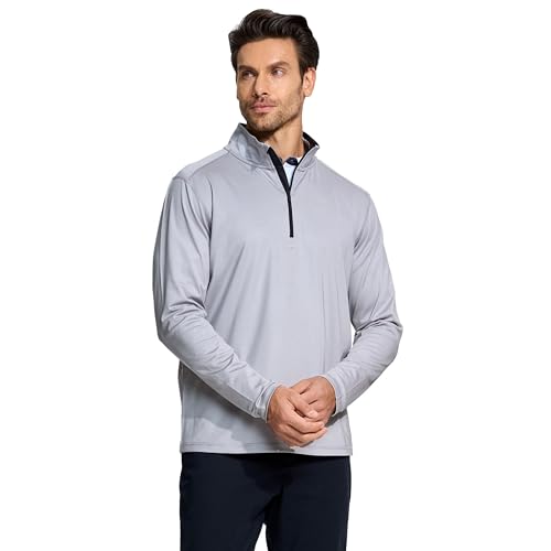 M MAELREG Quarter Zip Pullover Men Performance Dry Fit Stripe Mock Neck Midlayer Golf 1/4 Zip Pullover Mens Sweatshirt2