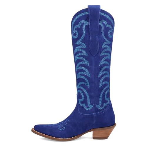 Dingo Womens Movin' On Embroidered Snip Toe Casual Boots Knee High Low Heel 1-2" - Blue3