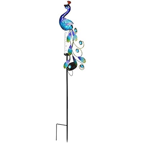 OSALADI Regenmesser Gartenstecker Pfau Solarlampen Außen mit Regen Gauge Tube Gartenstecker Solarbetrieben transparent genauen Messung Beleuchtung für Home Garden Rasen Weg Gehwe Cover