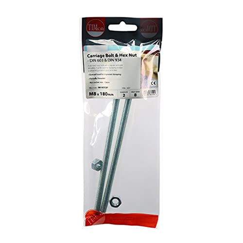 Image of TIMCO Carriage Bolts DIN603 & Hex Full Nut DIN934 Silver - M8 x 180