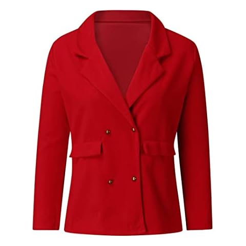 Business Blazers for Women Wool Blend Open Front Double Breasted Long Sleeve Lapel Work Office Outerwear Red XXL Cover