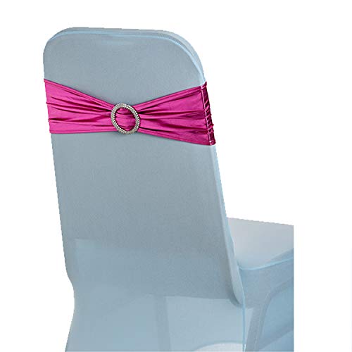Trimming Shop Shiny Fuchsia Spandex Chair Band with Slider Buckle, Stretchy Fabric Chair Band Sash, Elastic Wedding Chair Cover Band for Chair Decoration, Wedding Party, Reception, Banquet, 1pc