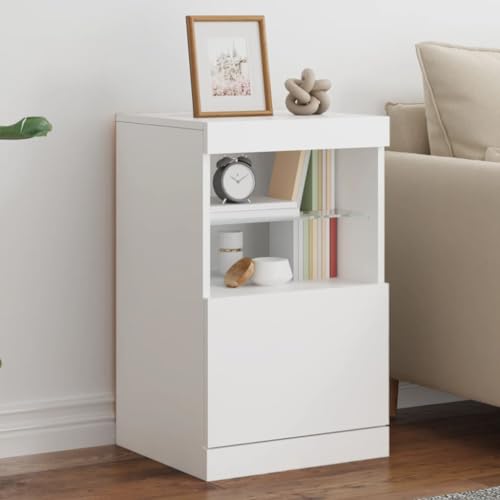 GeenYuu Aparador con luces LED blancas, 41 x 37 x 67 cm, material de madera, cómoda estrecha para salón, dormitorio