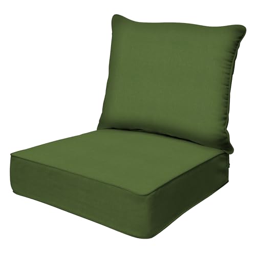 Image of Honeycomb Outdoor Heritage Deep Seat, 24 x 23, Textured Solid Artichoke Green Chair Cushion with Removable Cover, for Patio Furniture