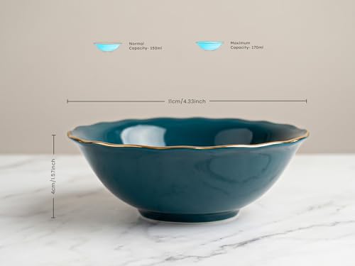 Image of Bodhi House 6-Piece Gold Rim Porcelain Dinner Set | Plates & Bowls Set | Lightweight, Chip Resistant, | Dishwasher Safe | Ideal for Home Dining, Parties & Gifting Tableware Set | Teal