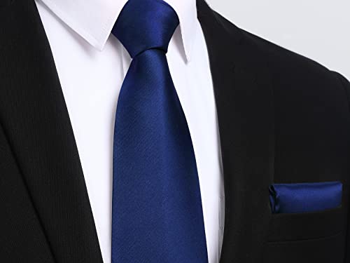 Image of HISDERN Mens Solid Color Ties Formal Satin Necktie and Pocket Square Set Classic Wedding Business Tie & Handkerchief