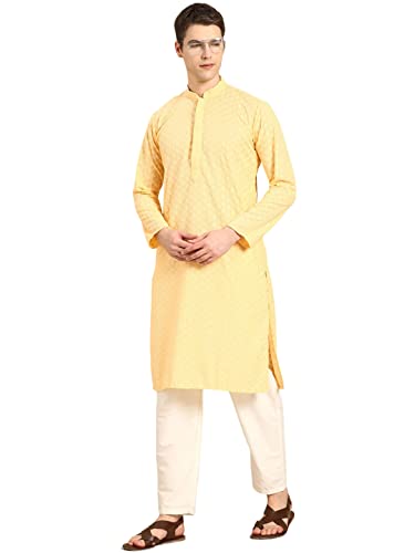 Image of Rajubhai Hargovindas Men Pure Cotton Chikankari Embroidered Straight Kurta