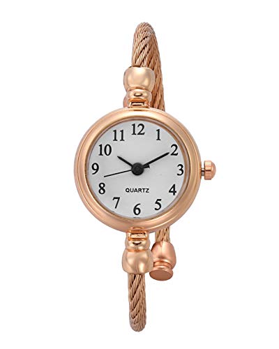 Top Plaza Womens Fashion Analog Quartz Bangle Cuff Wrist Bracelet Watch Elegant Stainless Steel Wire Band Arabic Numerals Dress Watches