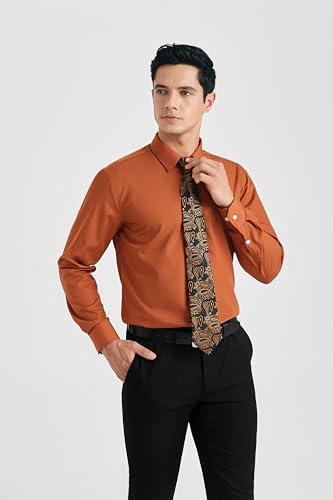 HISDERN Mens Dress Shirt Long Sleeve Matching Tie and Pocket Square Set Classic Button Down Formal Business Shirts3