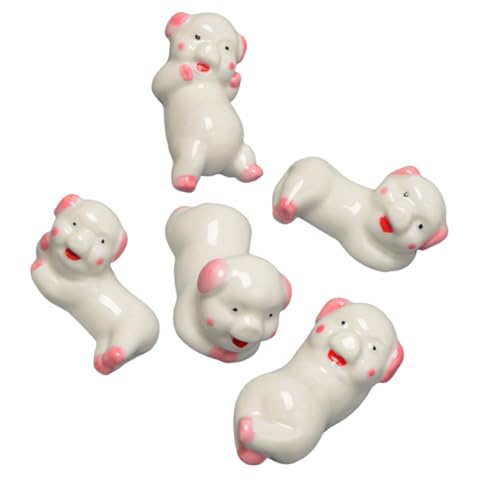 Frcolor 5個 小猪形状セラミック箸置き 和風デザイン スプーンホルダー付き 滑り止め機能付き ホテルやレストラン向けテーブルアクセサリー