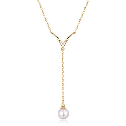 Collier femme pendentif V KnSam en argent et plaqué or avec perle et zirconium