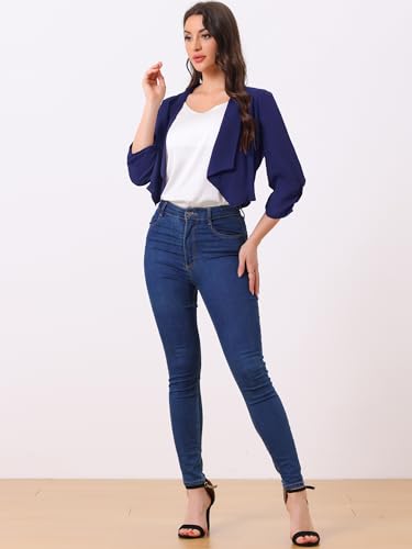 Image of Allegra K Summer Chiffon Bolero Shrug Blazer for Women's 3 /4 Ruched Sleeve Shawl Lapel Thin Lightweight Open Front Cardigans