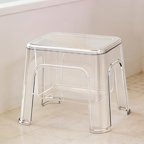 Asiento de ducha versátil y transparente, taburete de vanidad con almacenamiento mo 4