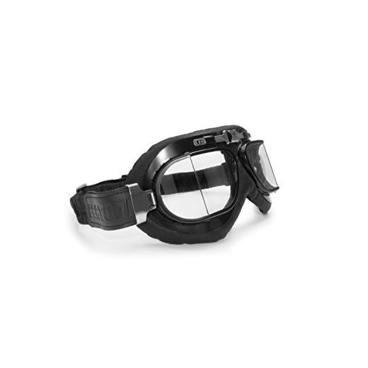 BERTONI Gafas Moto - Mascara en Piel Negra de Cuero de Becerro - Barón Rojo AF193L - Gafas Motoristas Vintage para Cascos Moto Harley y Chopper
