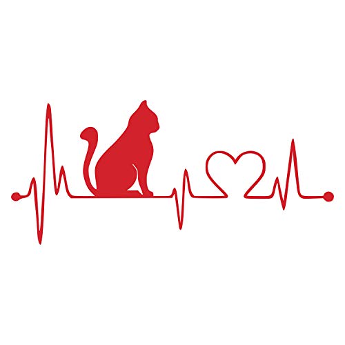 Image of JMM Industries Cat Heartbeat Vinyl Decal Sticker Car Window Bumper Premium Quality UV Resistant Die Cut (Red, 5-Inches)