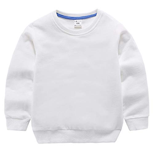 HAXICO Unisex Kids Solid Cotton Pullover Sweatshirt T-Shirt Toddler Baby Boys Girls Crewneck Long Sleeve T-Shirt Tops Blouse White, 2T