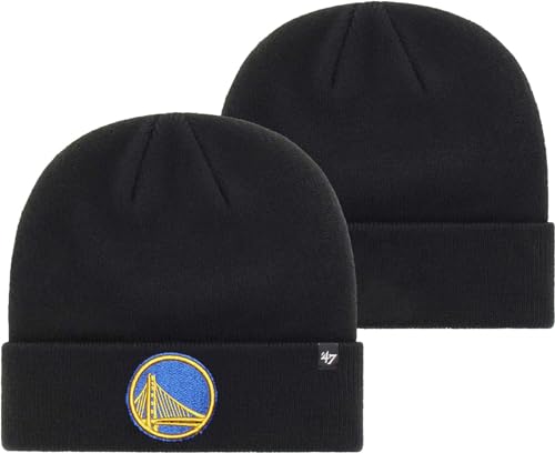 47 NBA Unisex-Adult Primary Logo Cuffed Knit Primary Logo Team Color Beanie Hat Cold Weather Hat, One Size (Golden State Warriors Black)