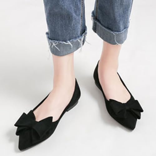 Image of WENJIAZHIZHI Square Toe Bow Ballet Slip-On | Classic Suede Finish,Chic Bow Detail,Effortless Everyday Style,Wedding Party Office,Plus Size Available
