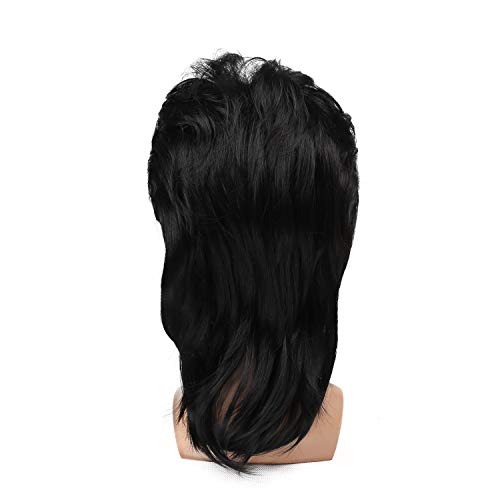 Kaneles Mullet Wigs for Men 70s 80s Costumes Mens Black Fancy Party Accessory Cosplay Hair Wig