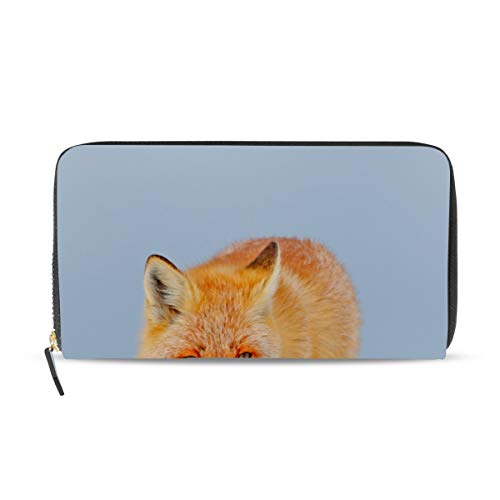 Portefeuille long en cuir véritable de qualité avec motif renard