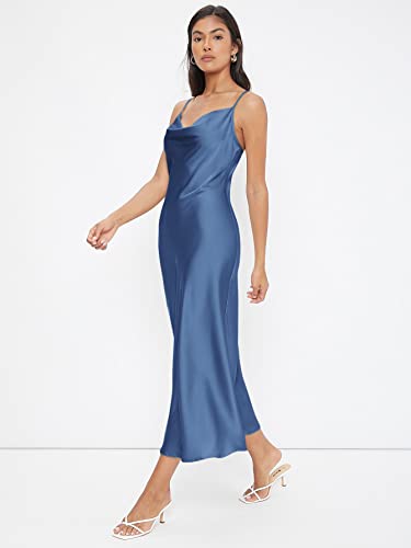 Image of Floerns Women's Spaghetti Strap Cowl Neck Long Slip Satin Silk Midi Dress