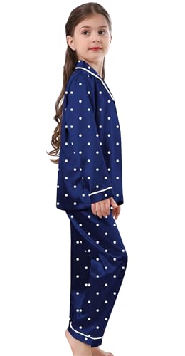 Image of Schbbbta Girls & Women Satin Pajamas Set, 2Piece Silk Nightwear Button-Down Sleepwear for Teen Kids, 3 Years - Women XXL