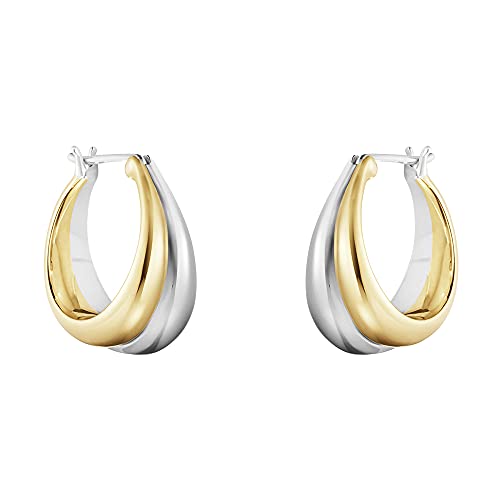 18K Two-tone Gold Silver Curve Earrings for Women | Light Weight Italian Design Click Top Pearl Dainty Huggie Hoop Earrings for Women