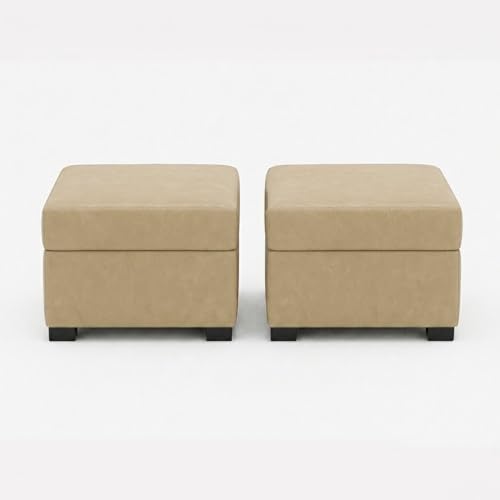 Image of FURNY Revona 5 Seater L Shape Sofa Set with 2 Movable Ottoman | Flexible Left or Right Layout | Plush Velvet Fabric (Beige) | Perfect for Living Room, Guest Room & Office