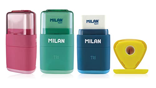 Milan 4700116 Présentoir de 16 taille-crayons avec gomme Tri pour fournitures scolaires
