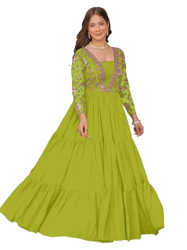 Image of FOXDX Womens Faux Georgette Sequence Embroidered Ankle Length Anarkali Gown for Women| Festival | Trending |