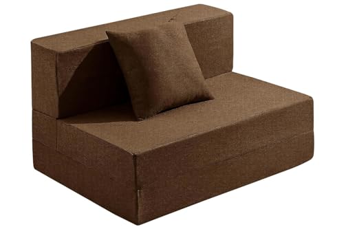 Image of Los Angeles Foldable One Seater Sofa Cum Bed, Sofa Bed 3 X 6 Feet, Jute Fabric Washable Cover Including One Cushion Perfect for Home & Office, Guest Room - Brown Color