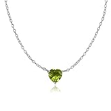 Ice Gems Sterling Silver Small Dainty Heart Genuine, Simulated Gemstone or Cubic Zirconia Choker Necklace