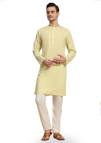Image of SKAVIJ Men's Pure Cotton Solid Kurta Pajama Set Round Neck Casual Yoga Dress