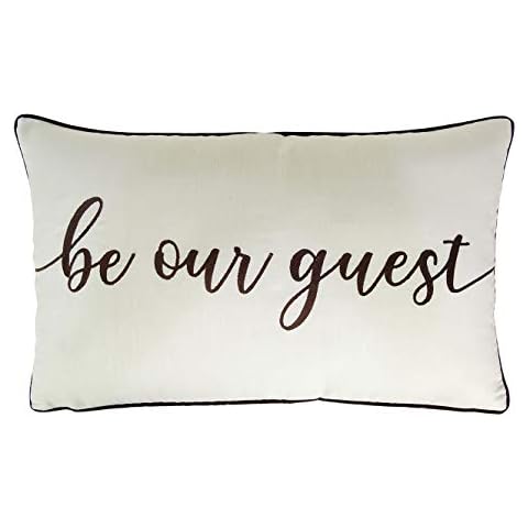 Vargottam Embroidered Be Our Guest Lumbar Decorative Throw Pillow Cover Lumbar Pillow Cover Farmhouse 12x20 Inches Cover