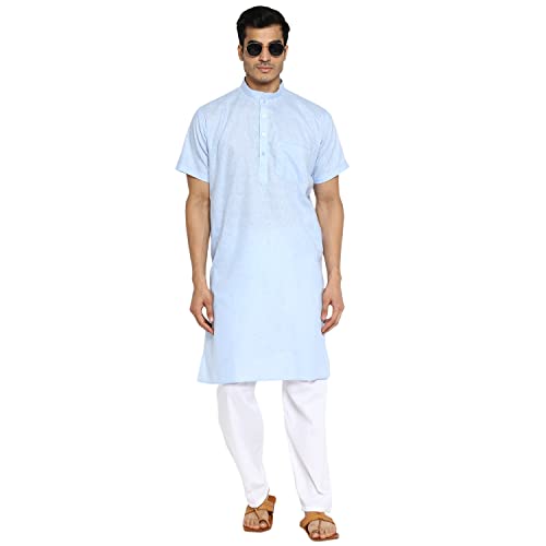Image of Royal Kurta Mens Linen Half Sleeved Long Ethnic Kurta