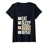 Damen Eat Sleep Heizungen Reparieren Repeat T-Shirt mit V-Ausschnitt