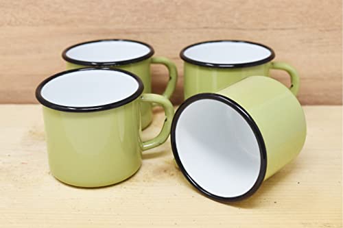 Madacha 4 Metal Enamel Mugs 250ml Lime Green, Assorted,green,white - Image 3