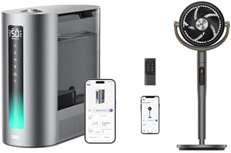 Bundle of DREO 6L Humidifiers for Bedroom, Smart Warm & Cool Mist for Large Room, 60Hr Quiet Runtime + DREO Fan For Bedroom, 120+105 Smart Oscillating Pedestal Fans with Wi-Fi/Voice Control