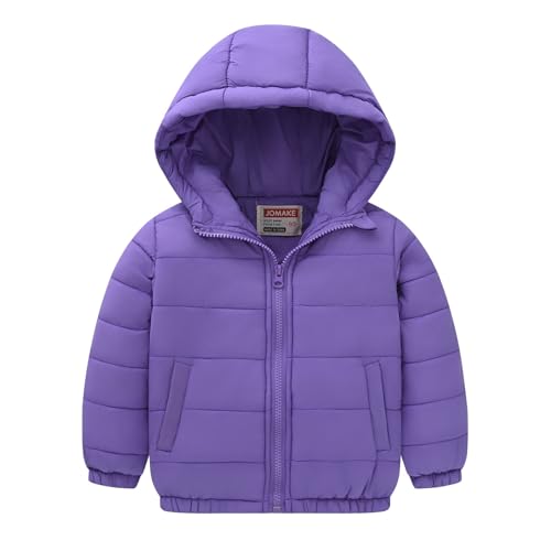 OBiQuzz Giacca trapuntata per bambine: piumino leggero, giacca a buffer, calda giacca invernale in tinta unita, con cappuccio, antivento, a maniche lunghe, per attività all'aria aperta, comoda giacca