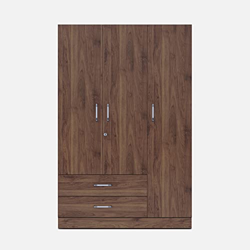 Image of Wakefit Wardrobe | 1 Year Warranty | Engineered Wood Almirah, Cupboard for Clothes Storage | 3 Door, Mirror, 1 Drawer, 1 Hanging Space | Gingham - Columbian Walnut