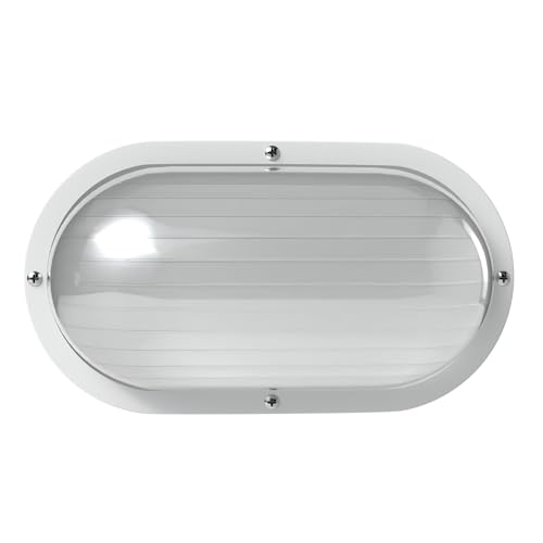 Image of KASTLITE Outdoor LED Bulkhead Light Fixture, 9.5W Energy Star 5000K Oval Wall Mount Nautical Lighting, Rust-Proof Polycarbonate Build for Wet Locations, Porch Patio Dock & Exterior Lights, FE101 /White