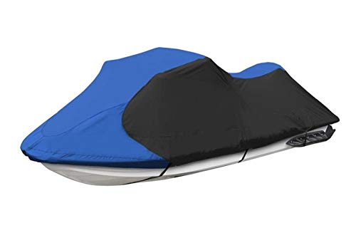 AMGJ Jet Ski Cover Heavy-duty 600D PVC Universal Waterproof Personal Watercraft Cover For 2-3 Person PWC Jet Ski, Blue+Black,L