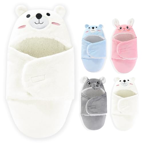 Image of Swaddles for Newborns,Personalized Baby Sleep Sack,Infant Cute Plush Receiving Blanket 0-6 Months for Girl Boy (White Bear)