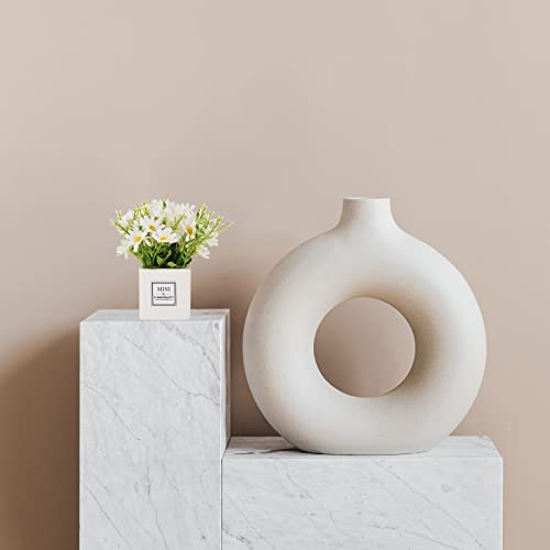 Blosmon Artificial White Daisy Flowers Decor 2 Pcs Small Fake Flower With Vase Silk Floral Arrangements In Vases Bouquet Centerpiece Office Home Shelf Table Decorations Bathroom Accessories #TOP7