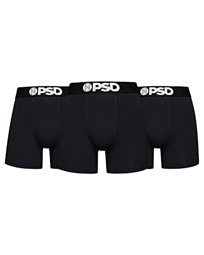 PSD Mens Boxer Briefs - Black Cotton 3-Pack, Mid Length Underwear Pack, Breathable Moisture Wicking Boxer Briefs for Men, Medium