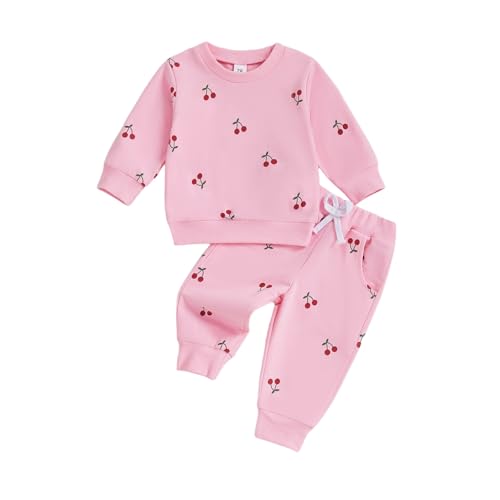 Fall Baby Girl Clothes Toddler Girl Outfit Cherry Crewneck Sweatshirt Long Sleeve Shirt Pants Winter Clothing Set