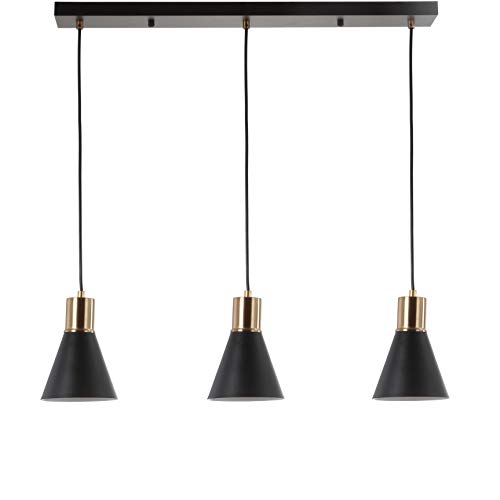 Image of JONATHAN Y Apollo Mid-Century 3-Light Pendant 33.5 inch, Black /Brass Gold | Modern, Adjustable Height, Metal Cone Shade, Kitchen Island, Hallway, UL Listed, Slope-Compatible, LED Bulb Included