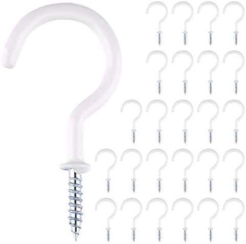 ASTARON 25Pcs 2 Inches Large Ceiling Hooks Vinyl Coated Wall Hanging Hooks Screw-in Cup Hook for Bathroom Kitchen Garden, White