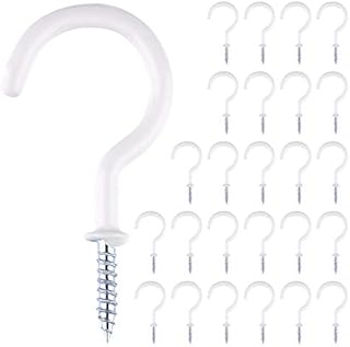 ASTARON 25Pcs 2 Inches Large Ceiling Hooks Vinyl Coated Wall Hanging Hooks Screw-in Cup Hook for Bathroom Kitchen Garden, White